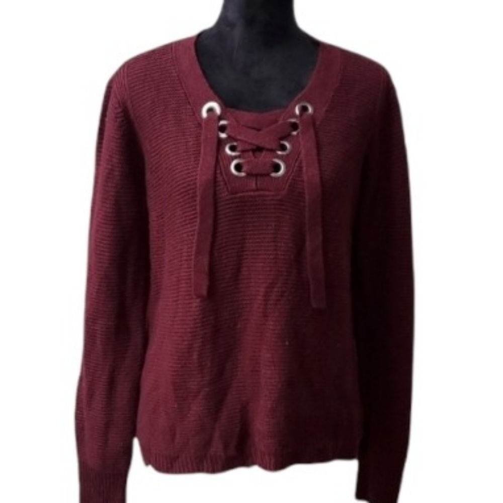 John Paul Richard Sweater Medium Maroon Riveted Laceup